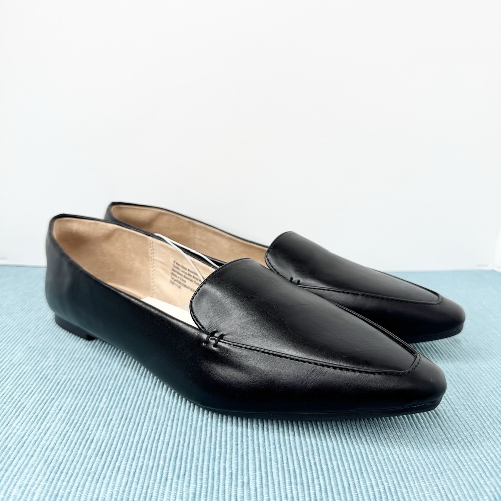 A New Day Hayes Black Faux Leather Pointed Toe Loafers Womens Size 9 Memory Foam